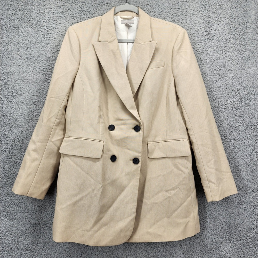 H&M Womens Double Breasted Longline Blazer Beige Tan Size Medium